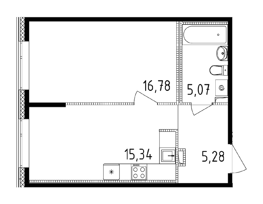 1-комнатная квартира 42.47 м², 1/14 эт., ЖК «Чёрная речка»